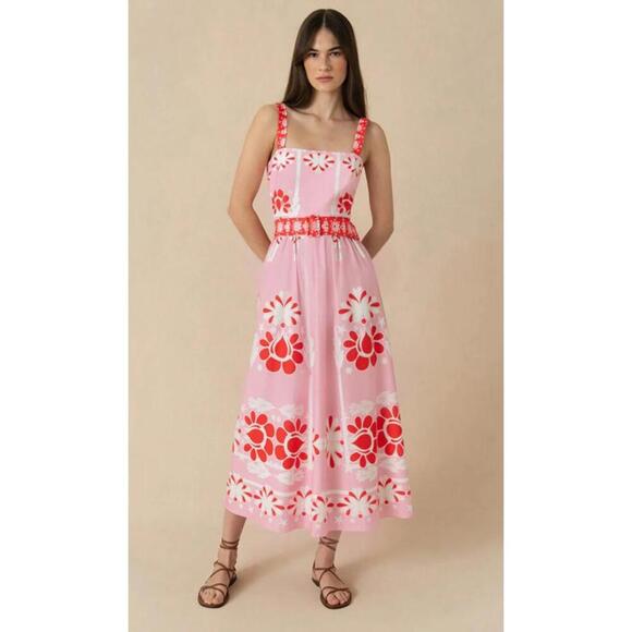 BORGO DE NOR Ninet Dress Geo Flower Pink $835 NWT UK 18 US 14 Tuckernuck - Picture 1 of 9
